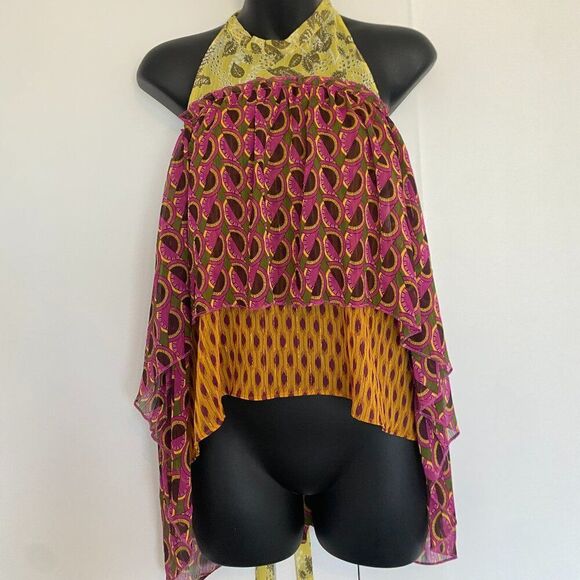 NWT Zara Halter Neck Peplum Boho Hippie Multicolor Shirt Top Blouse Size Medium - Picture 1 of 5